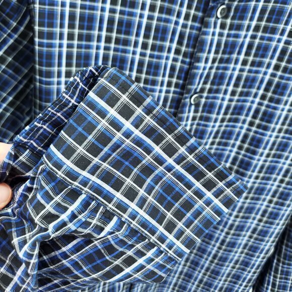 Michael Kors 100% Cotton Tailored Fit Blue/Black Plaid Casual Button Down L - Picture 14 of 16
